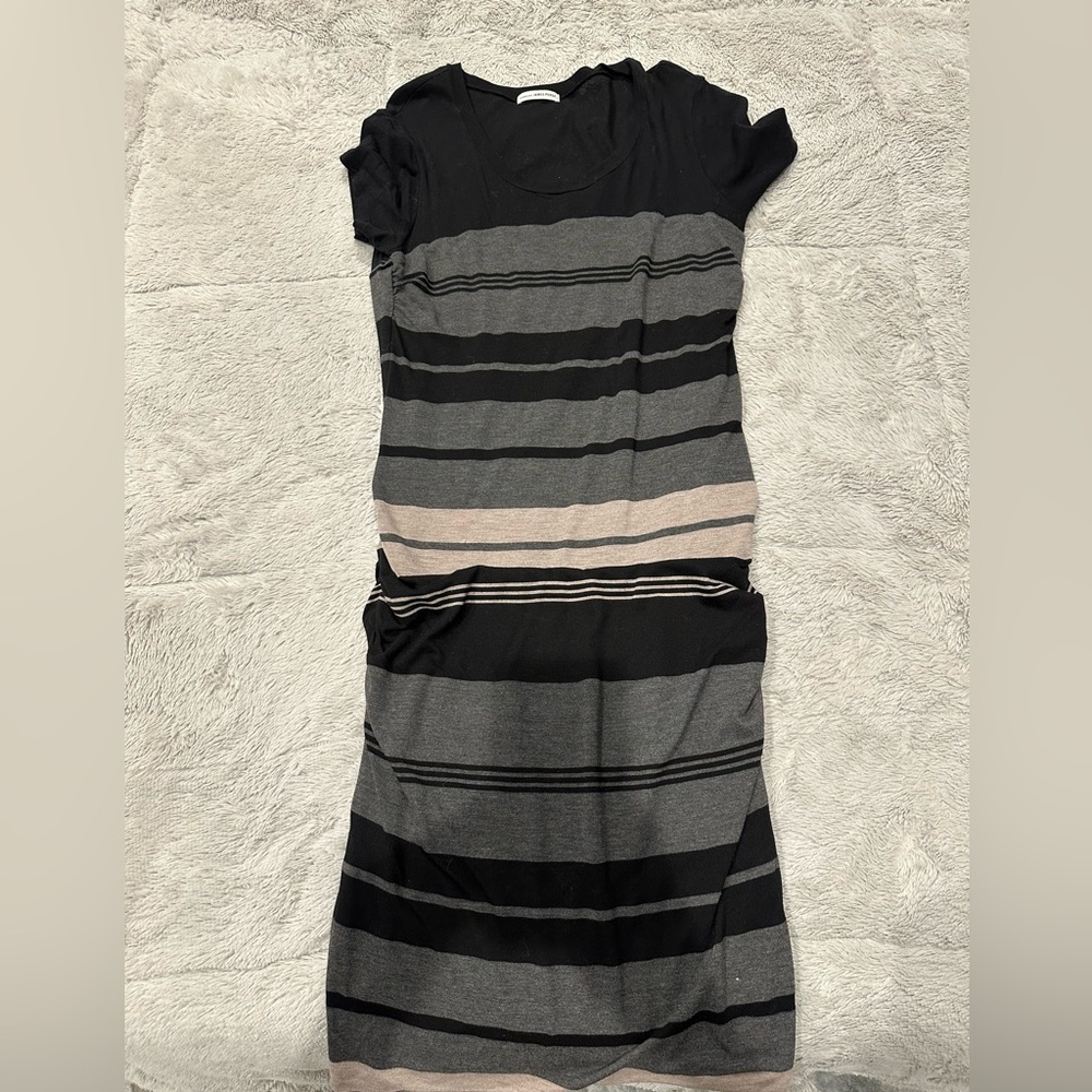 James Perse Black and Gray Striped Midi Dress